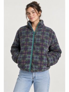 ASOS | Plaid Teddy Sherpa Fleece Funnel Neck Cropped Jacket Jacket